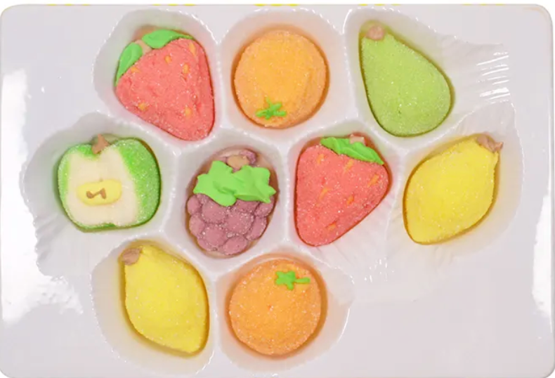 Delicious colored fruit shape marshmallow soft sweet candy 10 pack